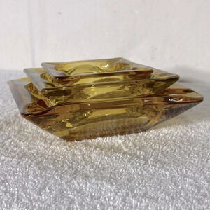 Vintage Amber Glass 3 Square Nesting Ashtrays  Trinket Dishes